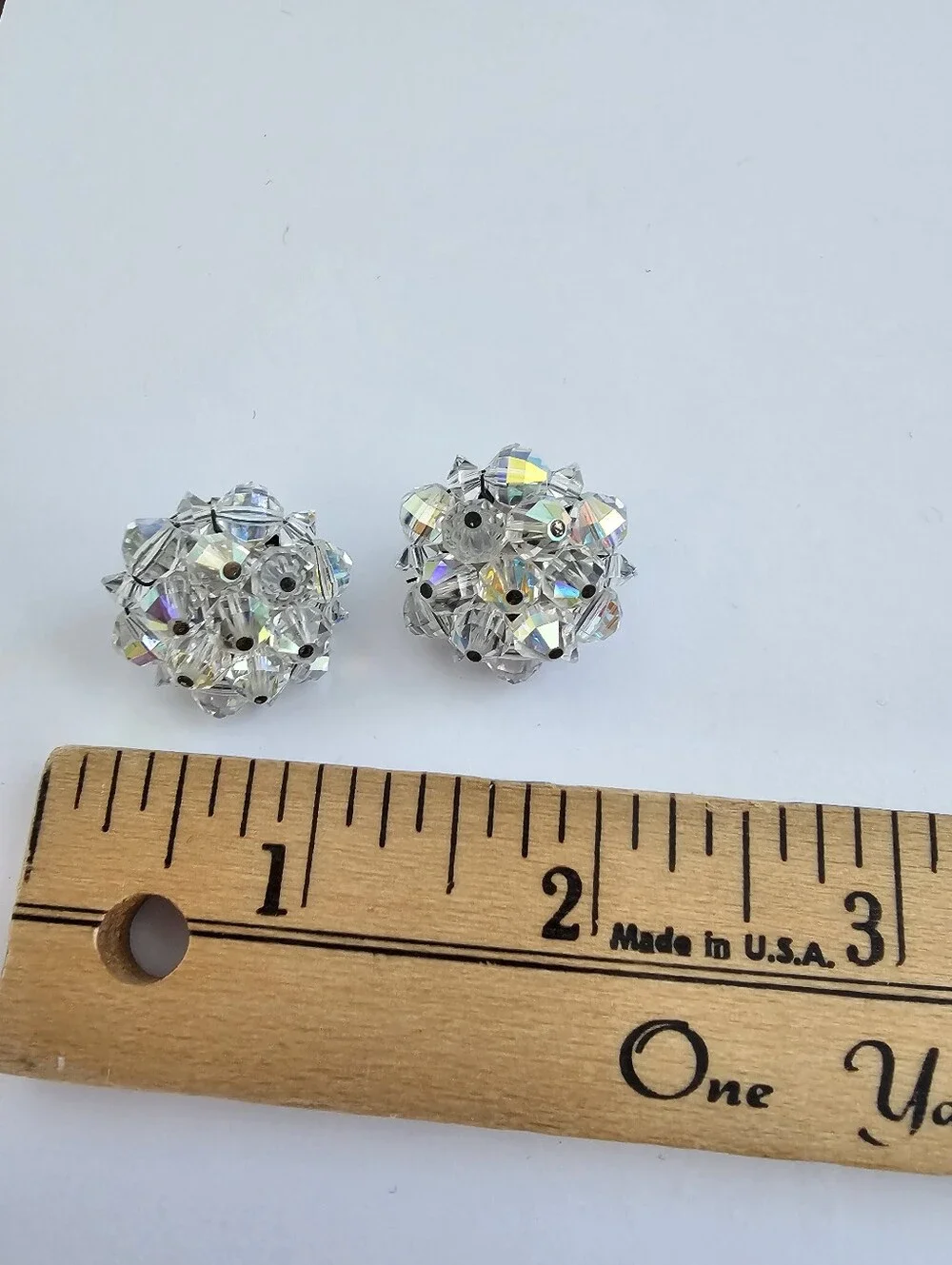 Vintage Laguna AB Crystal Bead Cluster Clip On Earrings Signed Mid Century​